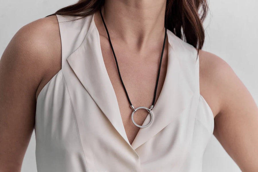 La Loop | The Regine | Leather Cord W/ Crystal Embellished Sterling Silver - Niche Bazaar Studio