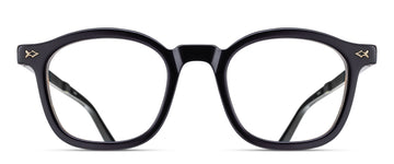 Black acetate eyeglasses on a white background