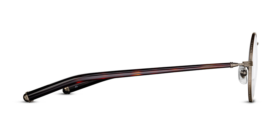 Eyeglasses with a tortoiseshell temples on a white background