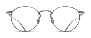 Round silver metal eyeglasses on a white background
