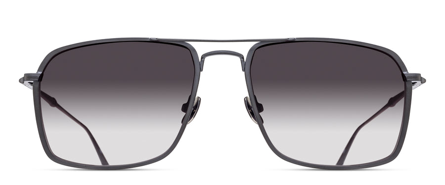 Matte black metal sunglasses with gradient lenses on a white background