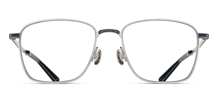 Silver metal eyeglasses on a white background