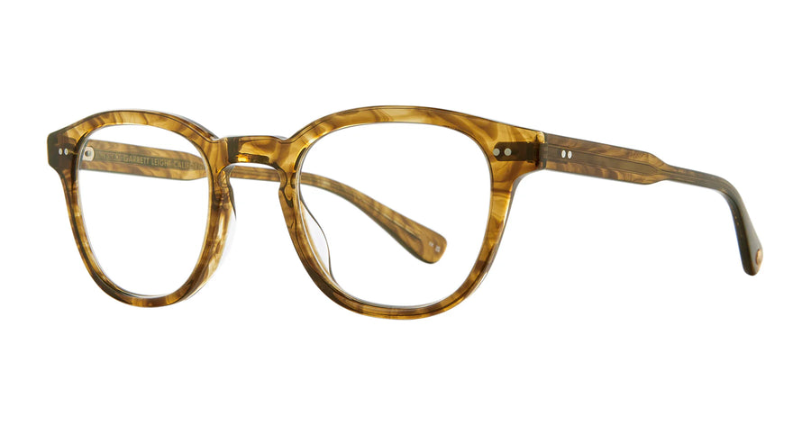 Brown tortoiseshell eyeglasses on a white background